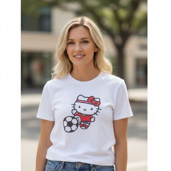 Hello Kitty Sanrio Soccer Graphic T-Shirt Unisex Adults Size L White - Picture 2 of 5